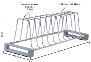 Plantex Stainless Steel Thali Stand/Dish Rack Kitchen Cabinet/Plate Stand for Modular Kitchen/Tandem Box Accessories - 10 Sections (Chrome/Pack of 1)