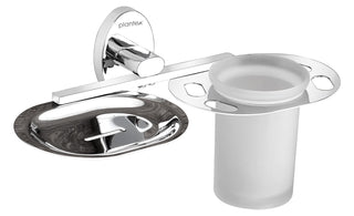 Plantex 304 Grade Stainless Steel 2 in1 Soap Holder with Tumbler Holder/Bathroom Accessories - Olive (Chrome)