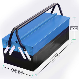 Plantex tools box/tool box empty for tools kit/toolbox for home and garage use/with large capacity - 3 compartments (blue & black) - metal