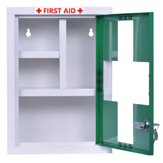 Plantex platinum (metal) big size multi compartments first aid box for home/medicine box/emergency medical box/first aid kit box/school-office use with key lock - (green & white) wall mount