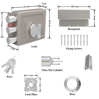 Plantex Heavy Duty Tri Bolt Lock with Key & Knob for Main Door/Suitable for Double and Single Door for Home,Office,Hotel (Matt)