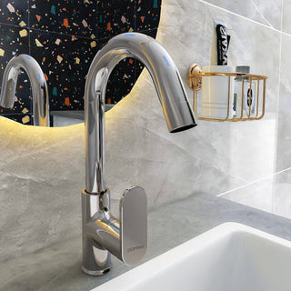 Plantex Pure Brass ORN-212 Kitchen Sink Cock (High Arch 360 Degree Swivel Spout)/ Bathroom Basin Tap with Teflon Tape (Mirror-Chrome Finish)