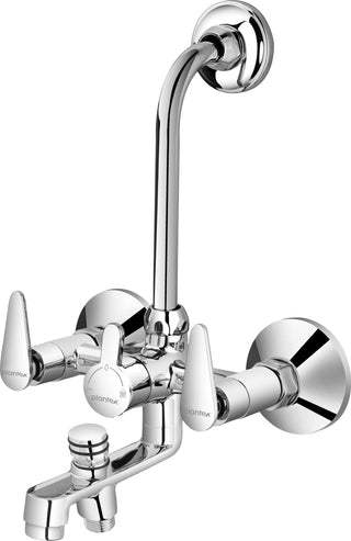 Plantex Pure Brass LEA-719 Wall Mixer for Bathroom 3 in 1 with Telephonic Bend for Arrangement of Overhead & Telephone Shower with Free Wall Flange & Teflon Tape- Wall Mount (Mirror-Chrome Finish)