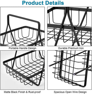 Plantex High Grade Steel 2-Tier Fruit & Vegetable Basket, Countertop Tiered Shelf For Dining Table/Kitchen (Black)