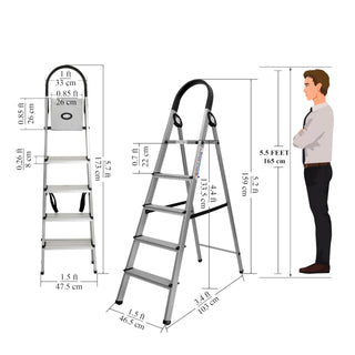 Plantex Wonder 5 Steps Aluminium Ladder for Home/Strong Anti-Slip Steps/Multipurpose Foldable Ladder (Silver & Black)