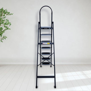 Plantex 7 Step Ladder-Foldable Steel -Wide Anti Skid Steps/5-Year Manufacturer Warranty(Grey & White)