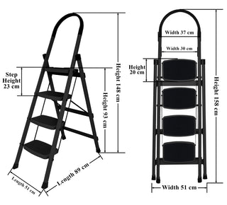 Primax 4-Step Ladder for Home - Wide Anti Skid Step Foldable Ladder | Capacity Upto 150 Kg (Black)