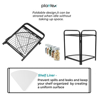 Plantex GI Metal 2 Tier Multipurpose Kitchen Corner/Shelf/Storage Rack/Organizer with PVC Pad for Kitchen (Black)