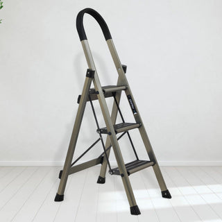 Plantex Ladder for Home-Foldable Aluminium 3 Step Ladder-Wide Anti Skid Steps (Anodize Coated-Gold)