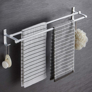 Plantex Space Aluminum Towel Rod/Towel Hanger with Hooks for Bathroom/Towel Holder/Stand/Bathroom Accessories (24 Inch) - Silver