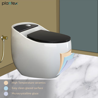 Plantex Platinium Ceramic One Piece Western Toilet/Water Closet/Commode With Soft Close Toilet Seat - S Trap Outlet (White and Black)