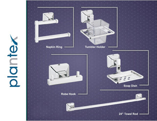 Plantex Stainless Steel 304 Grade Bathroom Accessories Set/Bathroom Hanger for Towel/Towel Bar/Napkin Ring/Tumbler Holder/Soap Dish/Robe Hook (Squaro - Pack of 5)