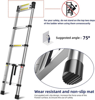 Plantex Ladder for Home (2.6 m/8.5 Feet) Stainless Steel Telescopic Ladder/Extendable Portable Steps and Compact Design (EN131 Certified)