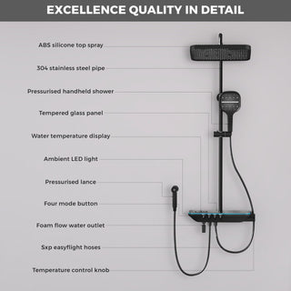 Plantex Solid Brass Elite Shower Panel/Bathroom Shower Set/Thermostatic Shower System with Head Shower,Hand Shower and Spray Gun-Bathroom Accessories (Rich Black)