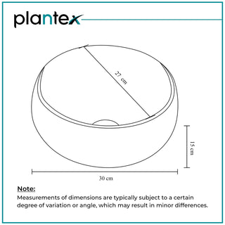 Plantex Platinum Ceramic Tabletop Round Wash Basin/Countertop Bathroom Sink (White Glossy, 11.5 x 11.5 x 6 Inch)