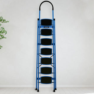 Plantex Premium Steel Foldable 7-Step Ladder for Home -Anti Skid Step/Strong Wide Steps Ladder - (Sapphire Blue & Black)