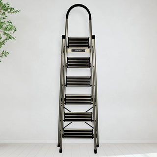 Plantex Ladder for Home-Foldable Aluminium 6 Step Ladder-Wide Anti Skid Steps (Anodize Coated-Gold)