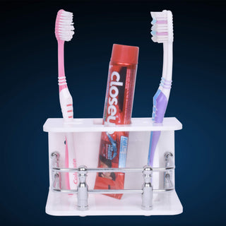 Plantex Acrylic Tooth Brush/Tumbler Holder/Stand for Bathroom Accessories - (White)