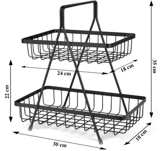 Plantex High Grade Steel 2-Tier Fruit & Vegetable Basket, Countertop Tiered Shelf For Dining Table/Kitchen (Black)