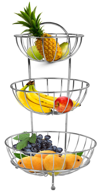 Plantex Elegant High Grade Stainless Steel 3-Tier Fruit & Vegetable Basket for Dining Table/Kitchen-Big Size(Chrome), Solid