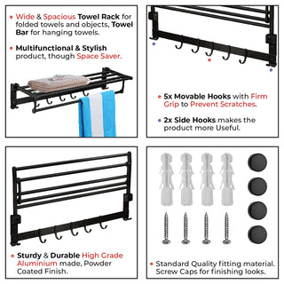 Plantex Aluminum Folding Towel Rack/Towel Stand/Hanger/Bathroom Accessories (24 Inches-Black)