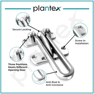 Plantex Heavy Duty Swing Bar Lock/Door Safety Guard with High Security Auxiliary Lock for Home/Office/Hotel – (SH-42, Silver, Chrome Finish)