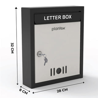 Plantex Wall Mount A4 Size Letter Box - Mail Box/Complaint Box/Donation Box with Lock/Letter Box for Home gate with Key Lock (Black & Ivory)