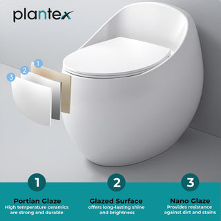 Plantex Platinium Ceramic Rimless One Piece Western Toilet/Water Closet/Commode With Soft Close Toilet Seat - S Trap Outlet (White)