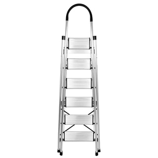 Plantex Premium 6 Step Folding Aluminium Ladder for Home Use/Wide Anti Skid Step Ladder(Anodize-Silver)