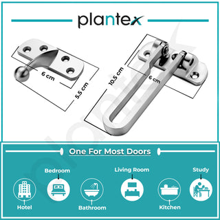 Plantex Heavy Duty Swing Bar Lock/Door Safety Guard with High Security Auxiliary Lock for Home/Office/Hotel – (SH-42, Silver, Chrome Finish)