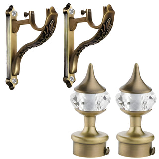 Plantex Heavy Duty Aluminium Diamond Curtain Bracket Parda Holder with Support 1 Inch Rod/Curtain Rod Holder (Brass Antique - 1 Pair)