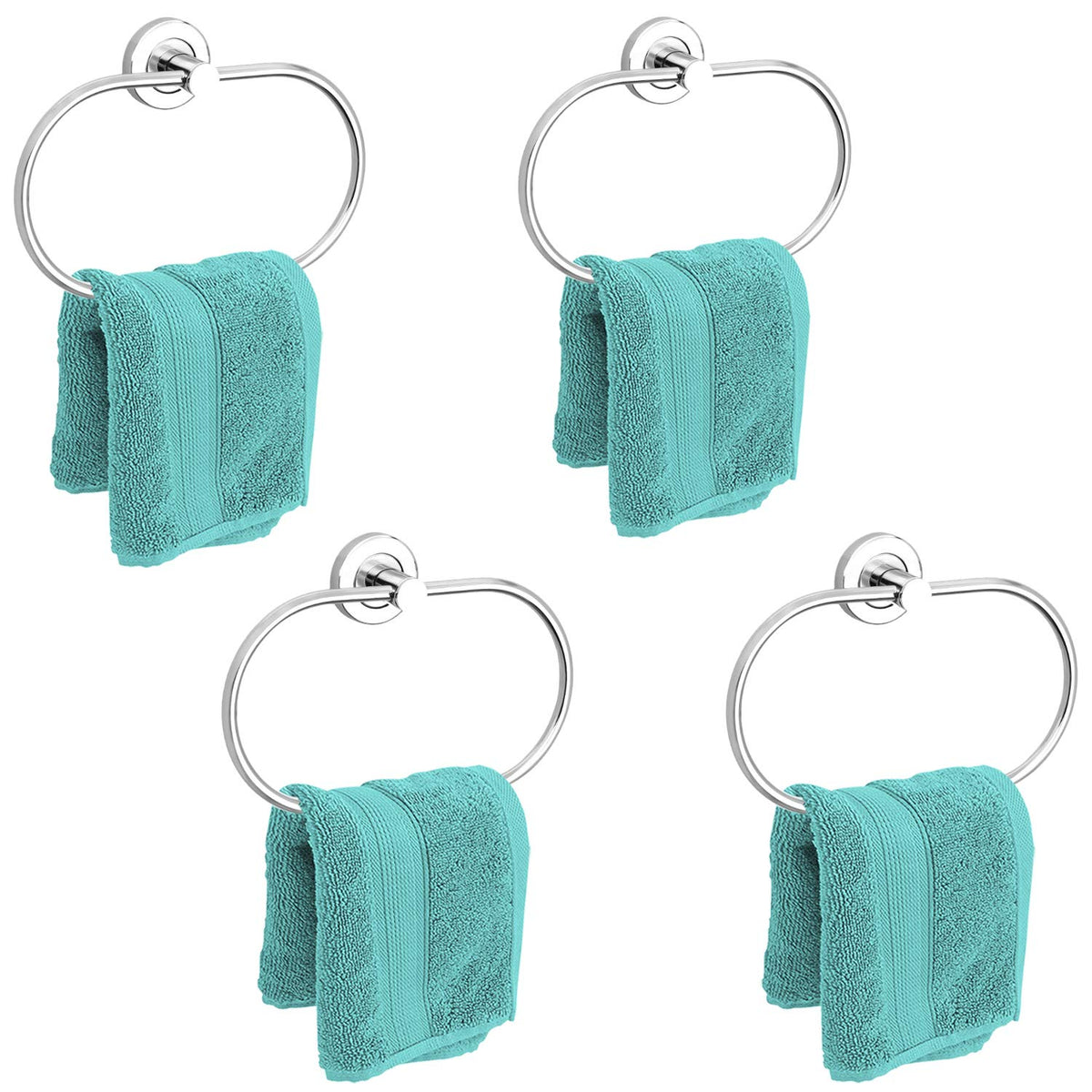 Plantex Stainless Steel Towel Ring for Bathroom/Wash Basin/Napkin-Towel Hanger/Bathroom Accessories (Chrome-Oval) - Pack of 4