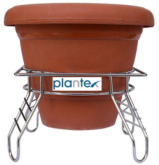 Plantex Heavy Stainless Steel Matka Stand/Pot Stand / Plant Pot Stand(21.5 x 21.5 x 14.5 cm, Silver-Chrome)