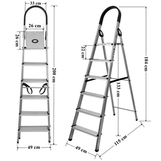 Plantex Wonder Aluminium Step Folding Ladder 6 Step for Home with Advanced Locking System - Anti Slip 6 Step Ladder (Silver & Black)