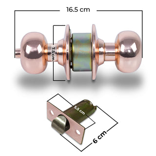 Plantex Door Lock - Cylindrical Door Lock with 3 Keys/Tubular Door Knob/Lock for Main Door/Bedroom (Rose Gold)