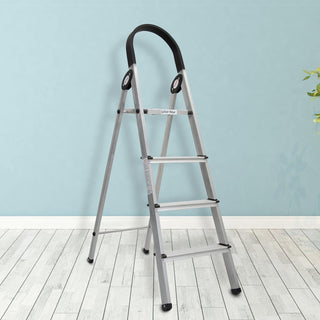 Plantex Wonder Aluminium Step Folding Ladder 4 Step for Home with Advanced Locking System - 4 Step Ladder (Silver & Black)