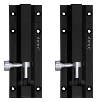 Plantex Stainless steel Tower Bolt/Tower Bolt for Home,Offices Doors and Windows/Tower Bolt for Main Door/Door Latch/Kundi/Chitakini/Door Latch for Windows - Pack of 2 (Black Finish, 4 inch)