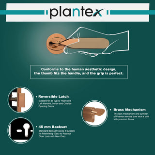 Plantex Heavy Duty Door Lock - Main Door Lock Set with 3 Keys/Mortisec Door Lock for Home/Office/Hotel (7106 - PVD Choco)