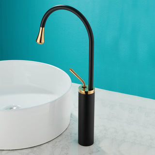 Plantex Designer Pure Brass Single Lever Hot & Cold Basin Mixer with 360 Degree Swivel Spout/High Neck Pillar Cock (Black & Gold)