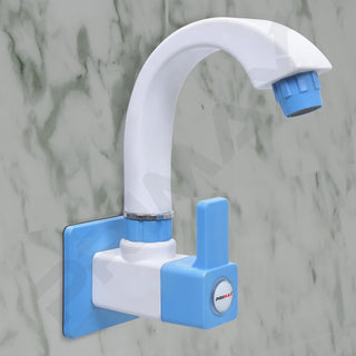 Plantex ABS Plastic ES-115 Single Lever Sink Cock 360 Degree Swivel Spout for Kitchen Faucet/Sink Cock with Plastic Flange (Blue & White)