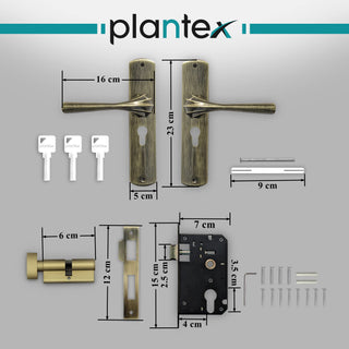 Plantex Premium Heavy Duty Mortise Door Lock with Door Handle Lock Set Body for Home Main Door with Pull/Push Handle for Bedroom/ Office/ Hotel/ Bathroom with 3 Keys (Brass Antique)