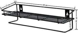 Plantex GI Steel Multipurpose Bathroom Shelf/Rack/Towel Holder/Bathroom Accessories - Wall Mount (Black)