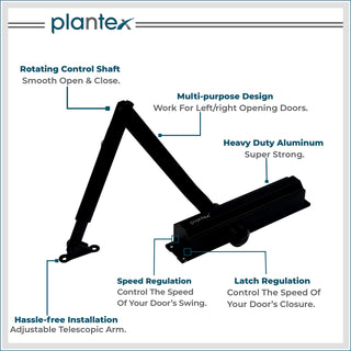 Plantex Door Closer/Aluminium Door Closer for Wooden Door/Hydraulic Automatic Door Closer/Soft Close Door Closer for Hotel/Home/Office - ISO 9001 Certified (MI-100, Capacity - 75 Kg, Brown)