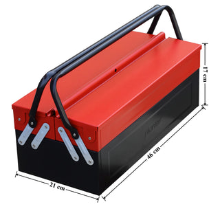 Plantex Metal Tool Box/3 Cabinet Empty Tool Kit Box With Large Capacity & Strong Handle/Tools Box for Home Use/Tool Organizer for Essential Tools - (Red & Black)