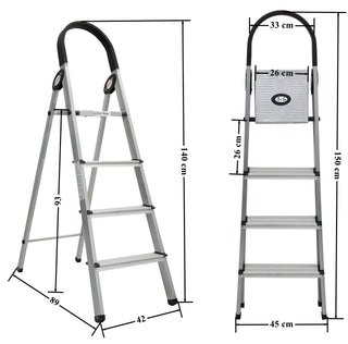 Plantex Wonder Aluminium Step Folding Ladder 4 Step for Home with Advanced Locking System - 4 Step Ladder (Silver & Black)