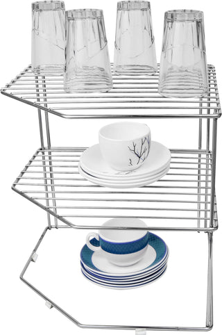 Plantex Stainless Steel Multipurpose 3-Tier Kitchen Corner Rack/Storage Shelf/Dish Rack/Storage Rack for Kitchen (Chrome Finish)