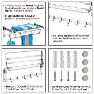 Plantex Classic Stainless Steel Folding Towel Rack for Bathroom | Towel Stand | Towel Hanger | Towel Bar | Bathroom Accessories (304 Grade-24 Inch)