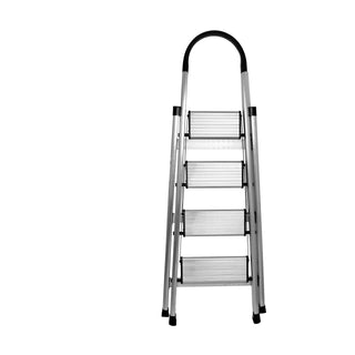 Plantex Premium 4 Step Folding Aluminium Ladder for Home Use/Wide Anti Skid Step Ladder(Anodize-Silver)