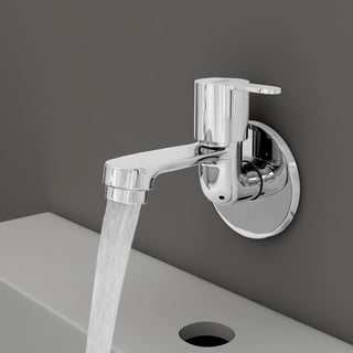 Plantex Pure Brass Bib Cock Water Tap with Teflon Tape & Brass Wall Flange/Quarter Turn Wash Basin Tap/Tap for Washing Machine/Garden Tap/Wall Mounted Wash Basin taps/Bathroom Tap-(FLO-801-Chrome)