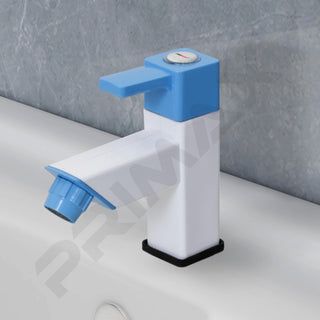 Plantex PTMT ES-113 Single Lever Pillar Tap for Wash basin with Plastic Wall Flange/Bathroom Water Tap (Blue & White)